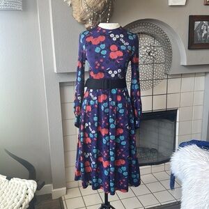 Vintage Hanae Mori Ban-Lon Vivid Purple and Red with blue Floral Nylon Dress